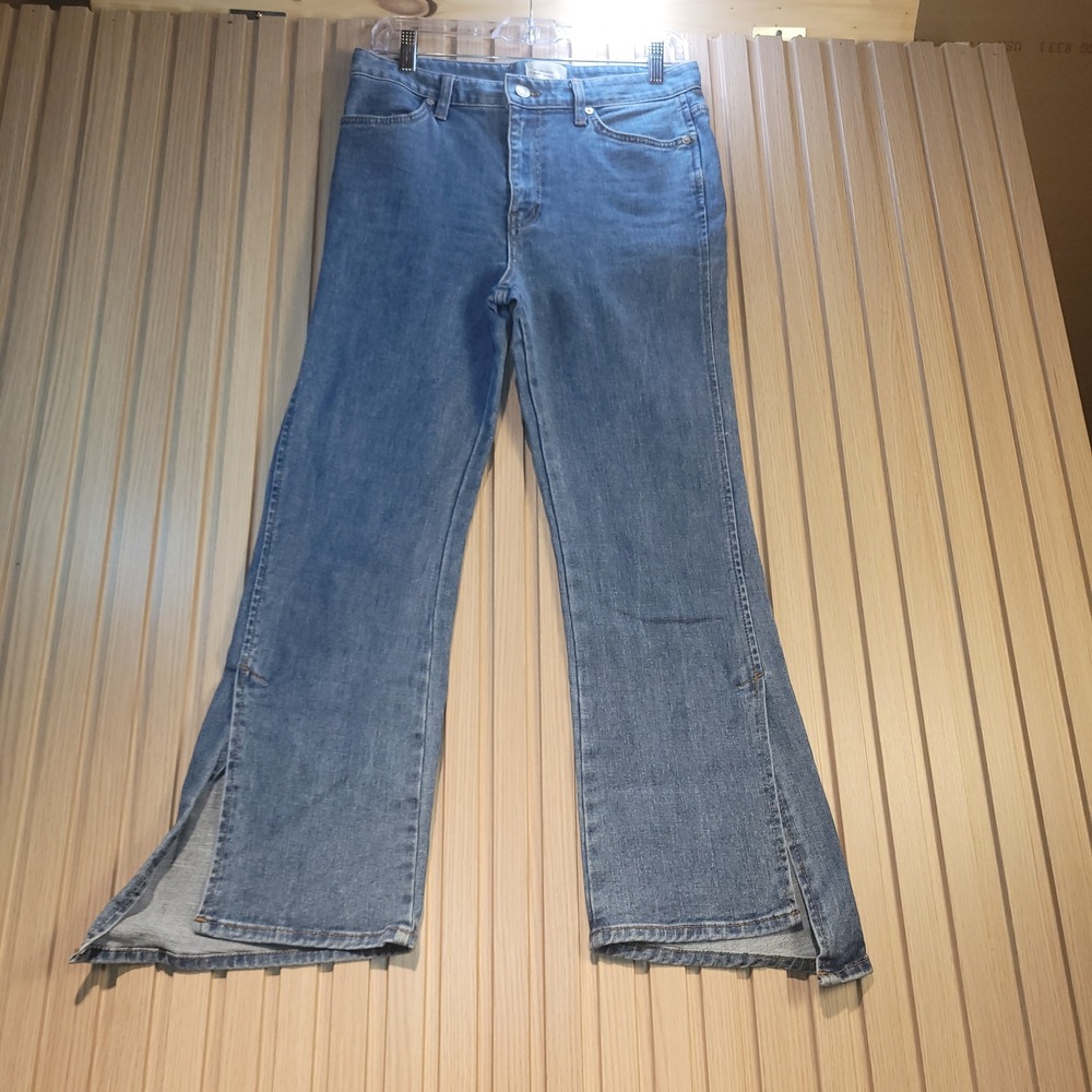Andersson Bell Jeans Womens XL Blue Denim Side Slit Flare Leg High Rise Korea